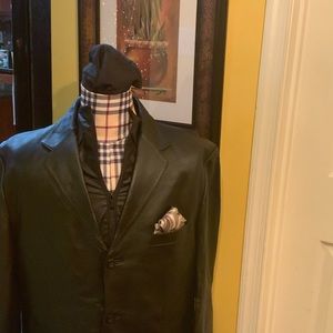 Stafford Mens Leather Blazer Blk Sz. L